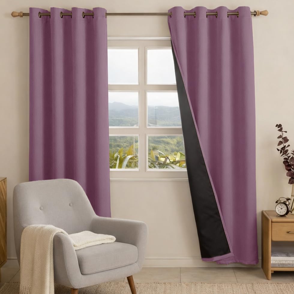 Image of HOMEMONDE 100% True Blackout Curtains Customize Size - Set of 2 Curtains, Embossed Panels Light Block Thermal Insulated & Noise Reducing Room Darkening Curtains (Lilac)