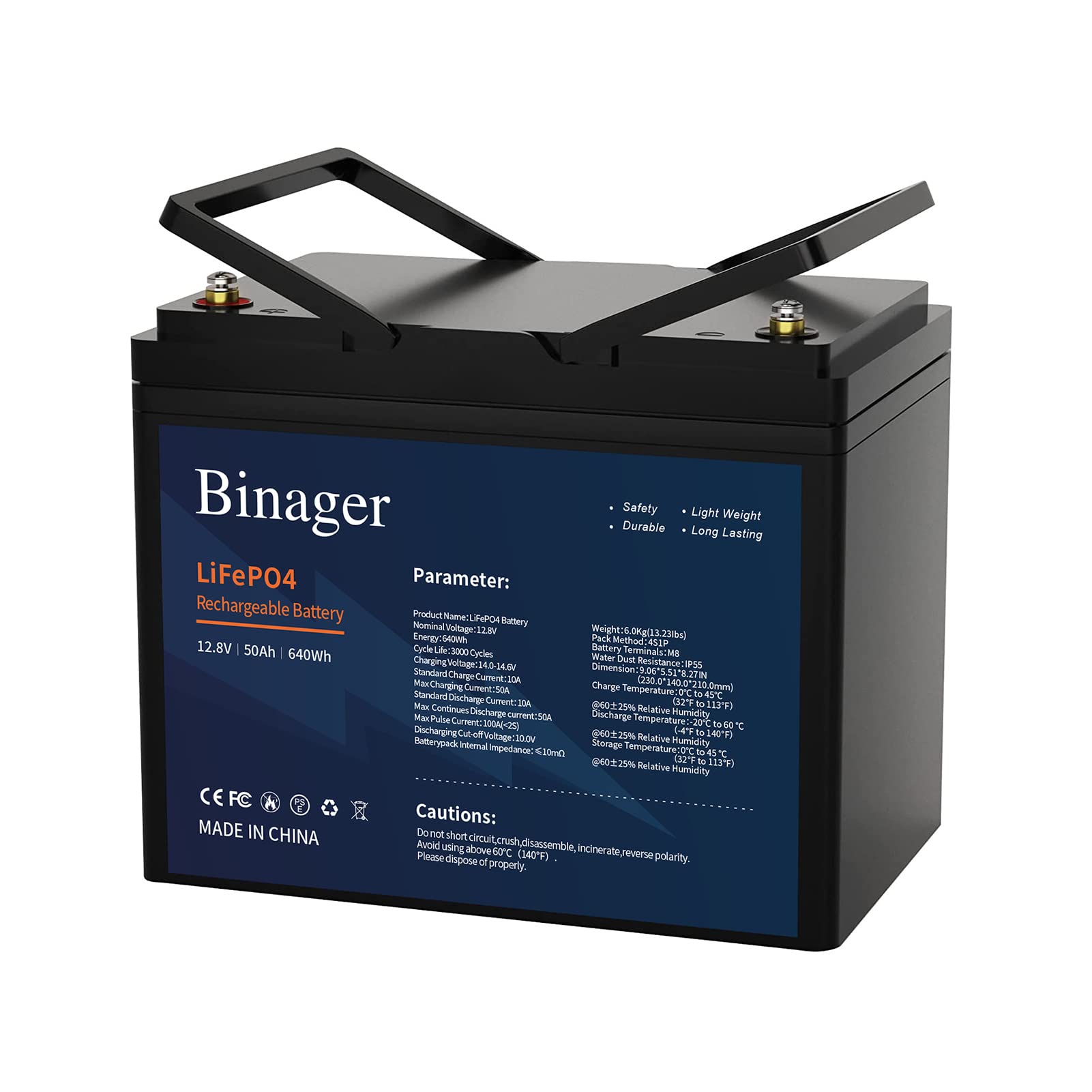12v 50Ah Lithium Battery, Binager 640Wh LifePO4 Battery, Lithium Iron Phosphate Battery, 50ah Lifepo