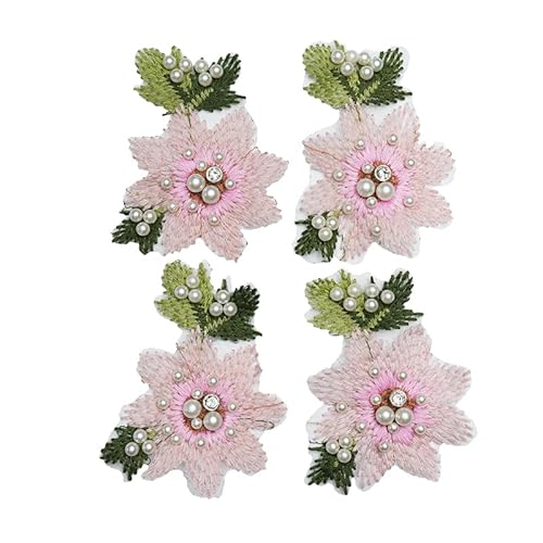 4 Pieces of Pink Flower Embroidery Beaded mesh Without Back Glue Patch Patch Coat hat Bag Hair Accessories Decorative Clothing Accessories