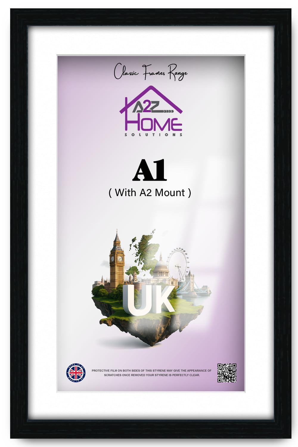 A2Z Home Solutions A1 Black Picture Frame with A2 Mount – Wall Poster Frame for A2 Prints, Portrait or Landscape Display, Art Gallery Style Photo Frame