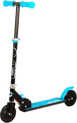 ColorBaby EVO Patinete 2 Ruedas Plegable, Color Azul, Manillar Ajustable 3 Alturas, Freno Trasero, ABEC-5, Tamaño 65x32x76 cm, Peso máx. 50 kg, Juguetes niños 5 años, Patinetes Infantiles (54342)
