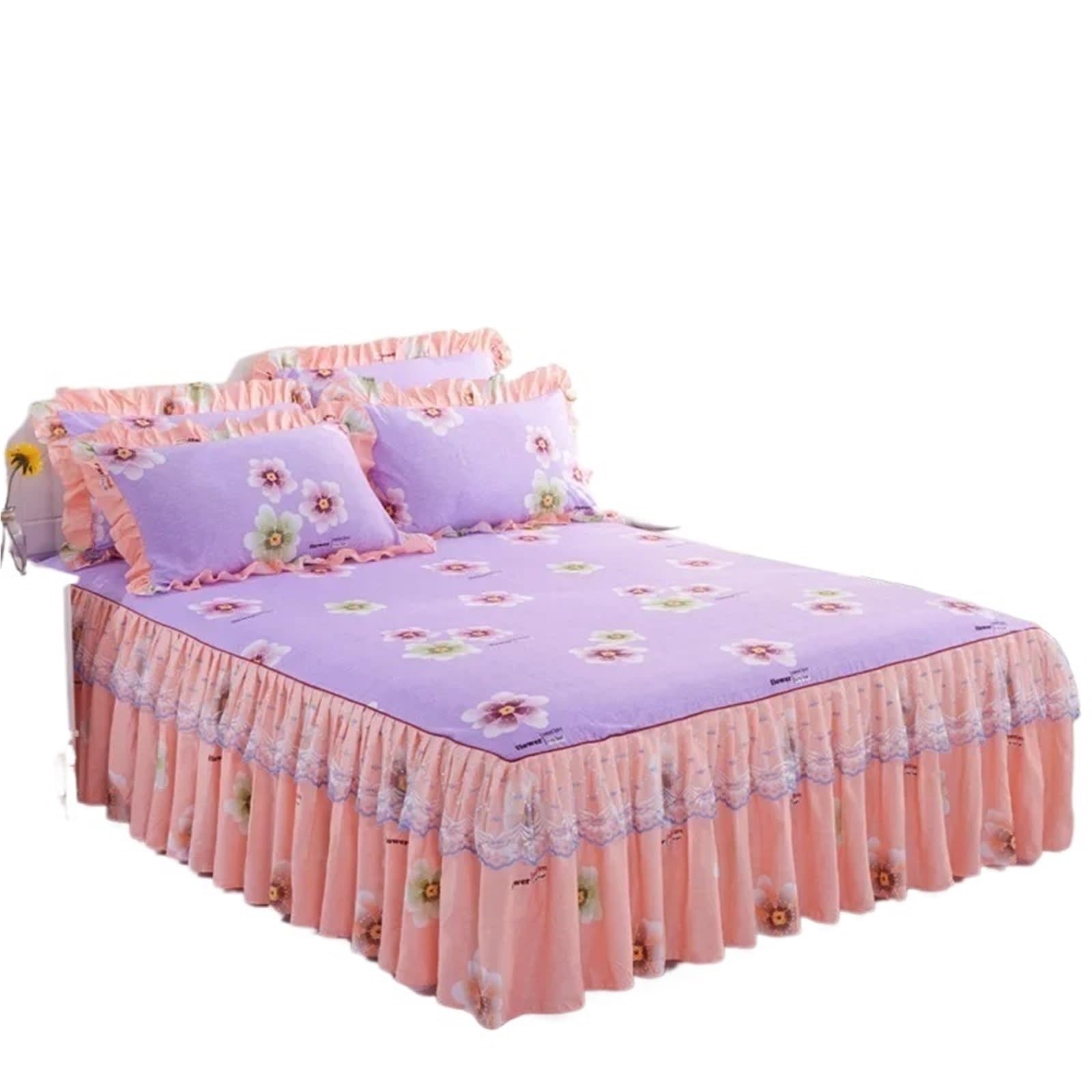 Ruffled Bedspread 3pcs Set Sanding Lace Bedspread Queen Bed Skirt Thickened Two-Layer Single Double Ruffle Cover(Color 3,3pcs 180x200cm)