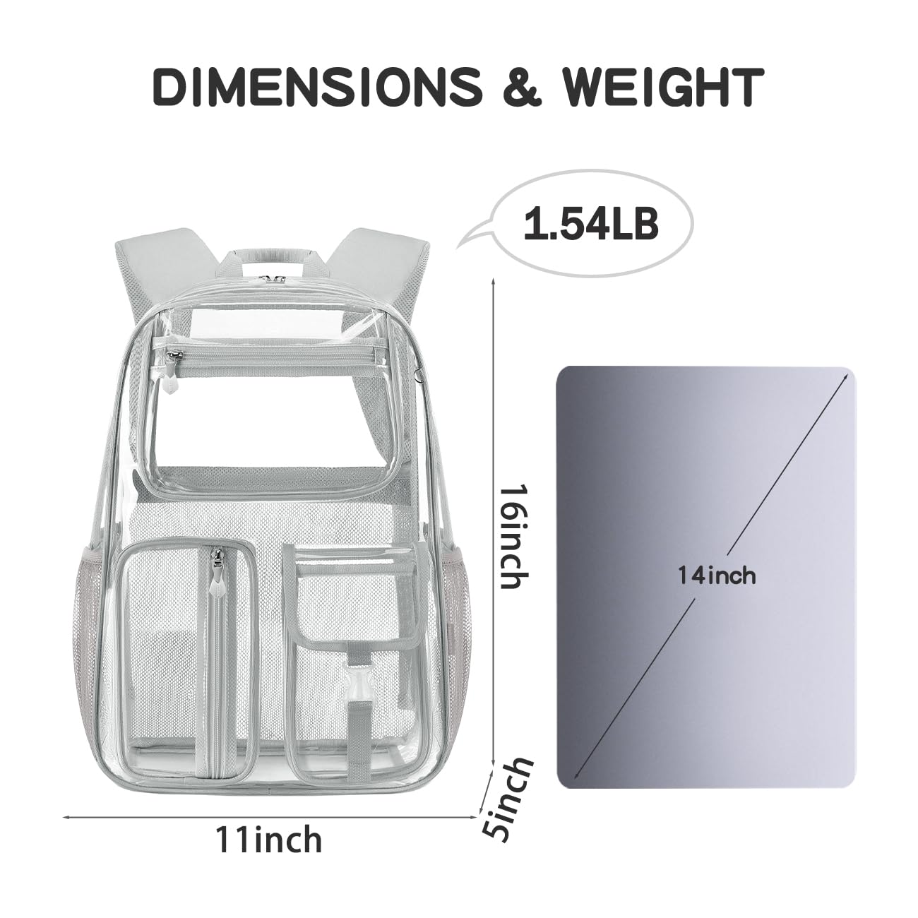 Cusangel Zaino trasparente resistente, 41,9 x 30,5 x 12,7 cm, in TPU, grande capacità, per eventi sportivi, viaggi