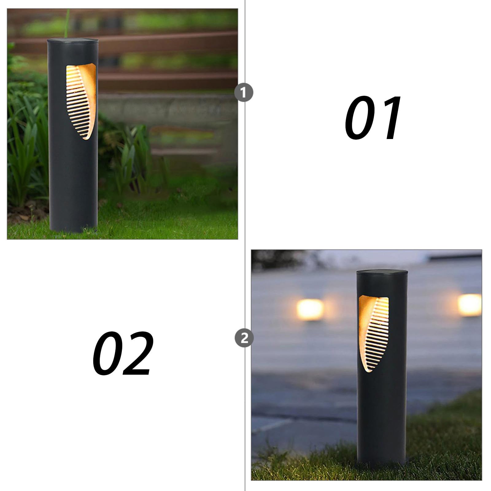 GALPADA Lámpara de Estaca LED Solar Luz Solar para Césped para Césped 2 Piezas Negro, Abs y Acero Inoxidable, Iluminación Automática, sin Cableado, para Patios y Parques