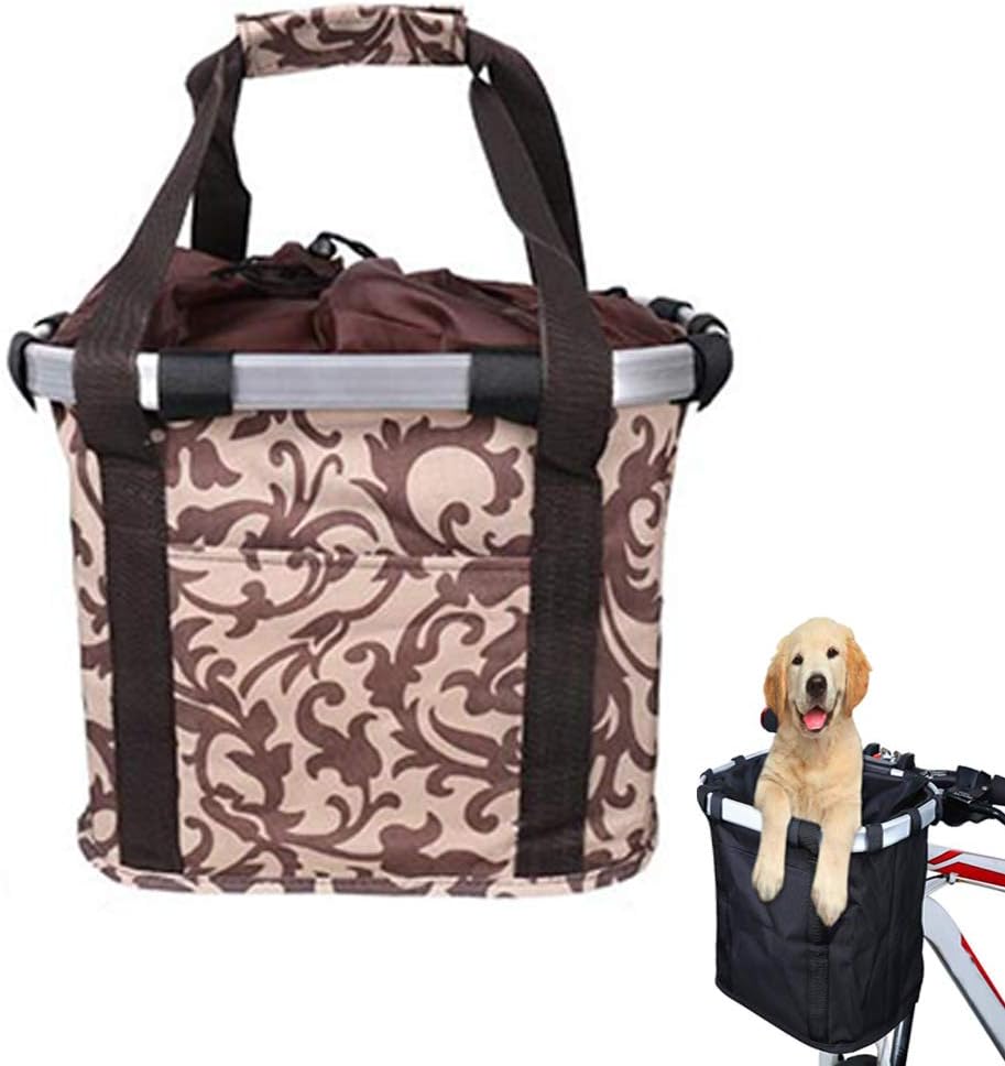 Bicycle Basket, Bike Front Basket, Bicycle Handlebar Basket, Folding and Removable Small Pet Cat Dog Carrier Quick Release Easy Install Cycling Bag,Gray (Color : Gray) (Brown)