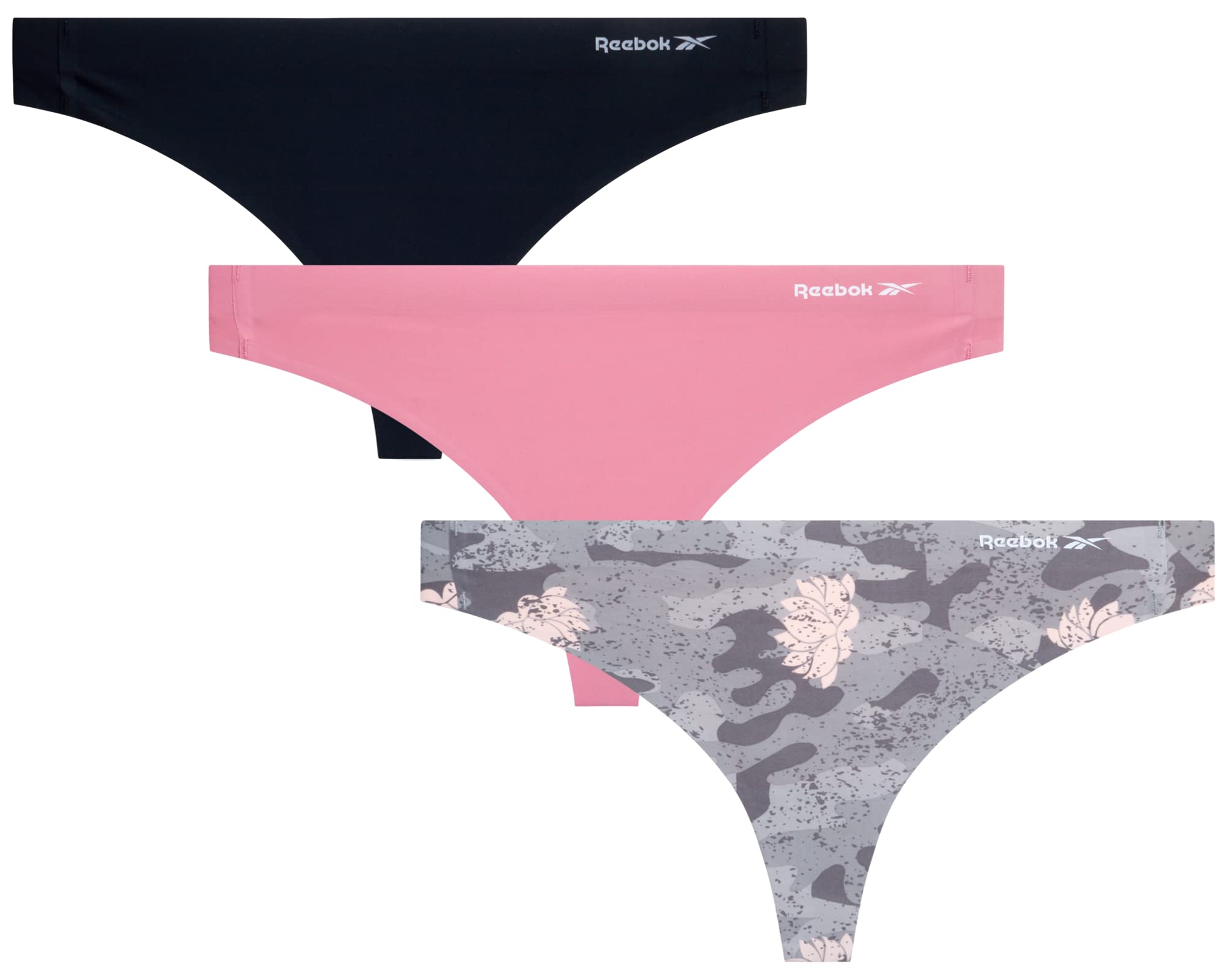 Reebok Womens Thong Underwear - 3 Pack Sexy Cut Seamless Thongs for Women - Breathable Stretch Performance Womens