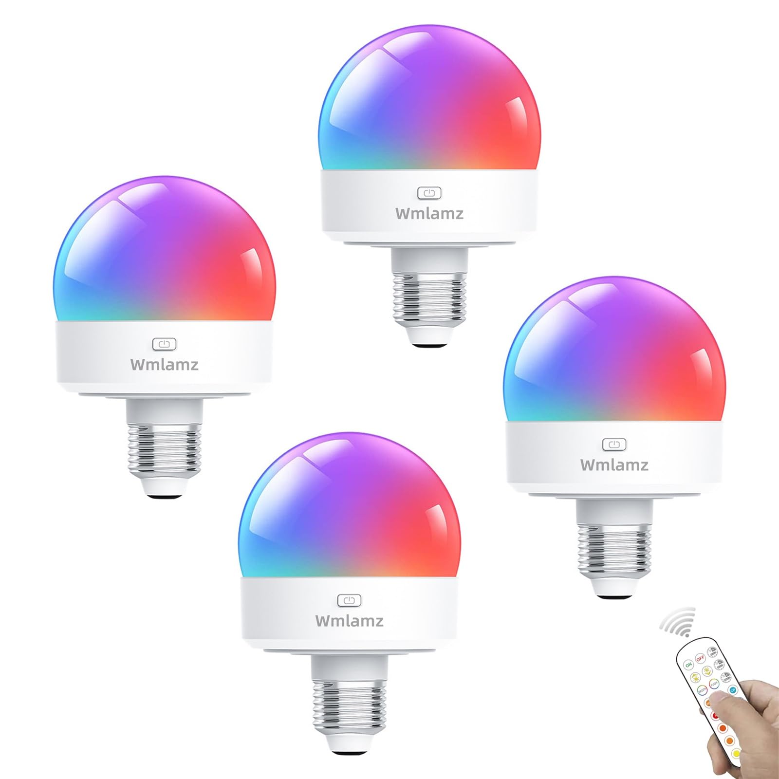 Bombillas Inteligentes Recargables, Con Mando A Distancia E26/E27 LED Bombillas De Emergencia RGBCW Color Para Aplique Inalámbrico De Pared (Color : 4 Packs)
