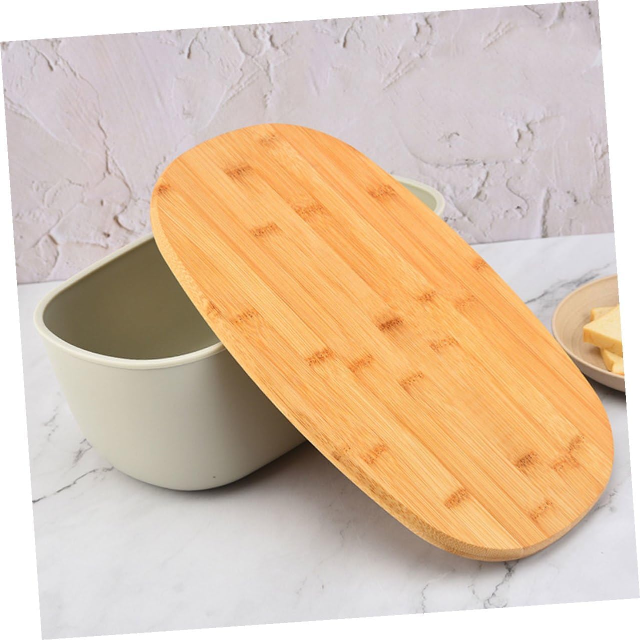 Bread Container with Oak Lid Oval Desktop Bread Box for Kitchen Counter for Toast and Cake Preservation