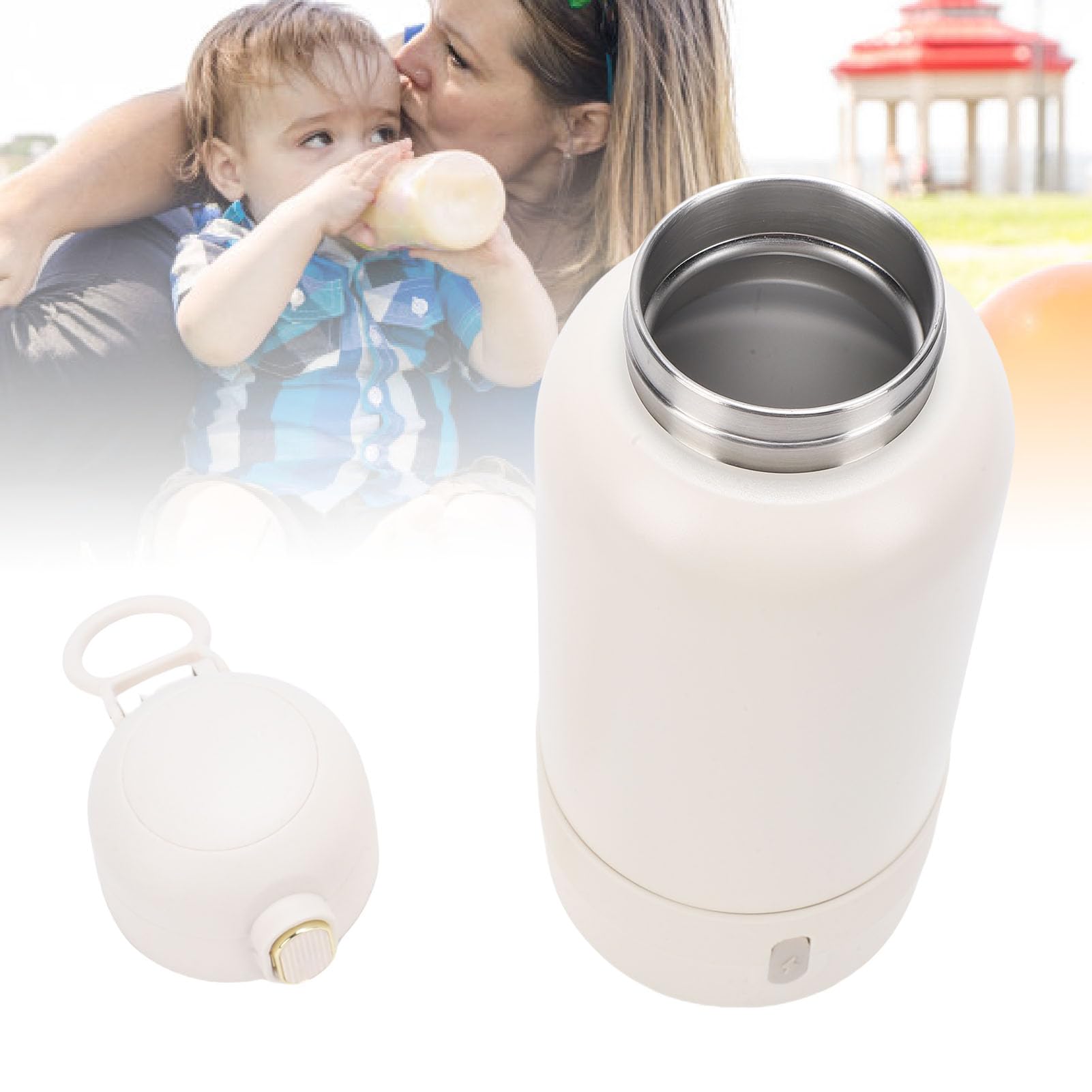 SIXRUN Calentador de Leche Portátil, Acero Inoxidable 316, Calentamiento Rápido y Control de Temperatura Inteligente, Capacidad de 500 Ml para Viajes y Enfermería Al Aire Libre