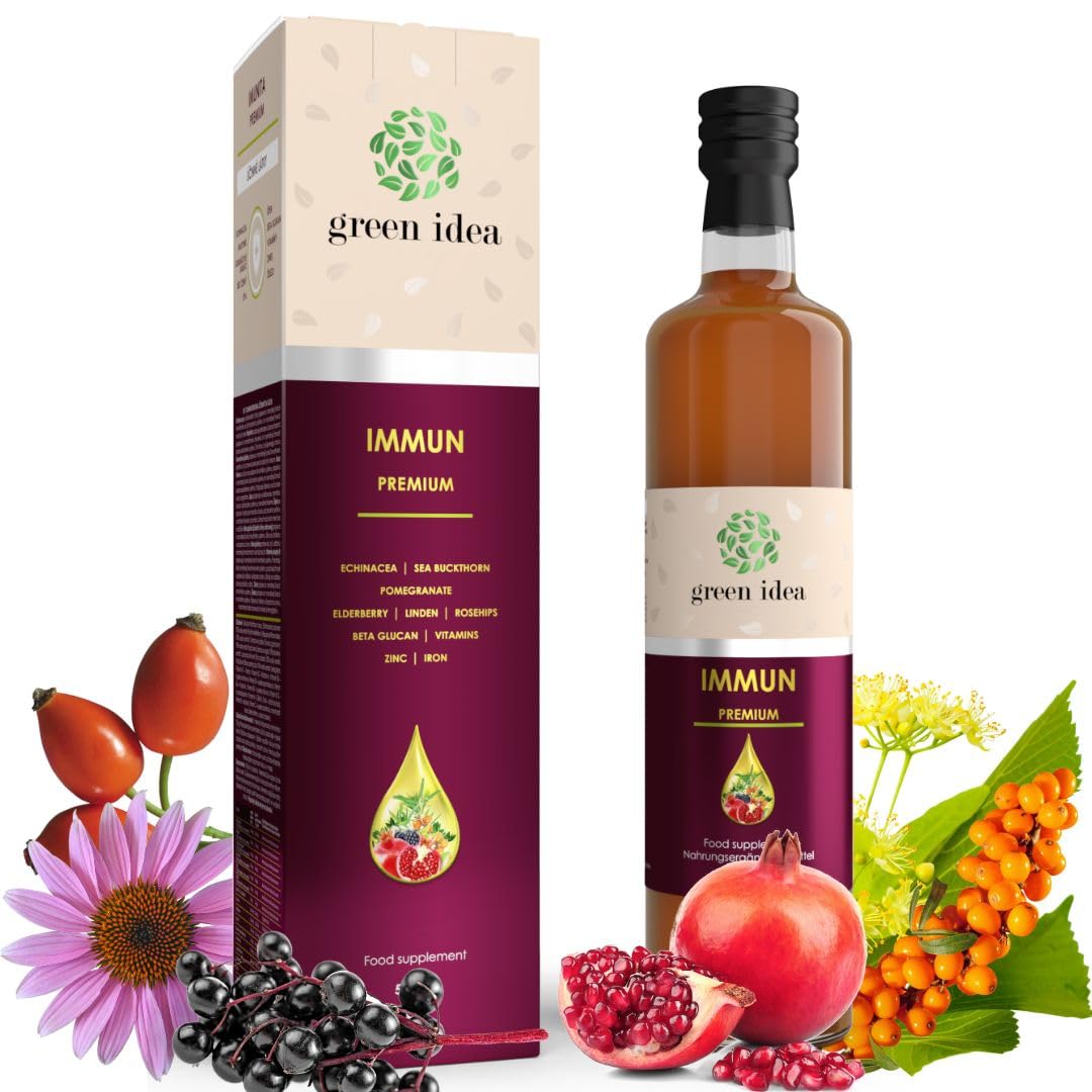 Green idea - IMMUN Sirup mit Echinacea, Beta Glucan 500 ml Spurenelementen  und Vitaminen - Immunsystem strken- groe Flasche - ohne knstliche  Sstoffe - Immunsystem-Komplex - Produkt EU - VEGAN : Amazon.de: Drogerie  & Krperpflege