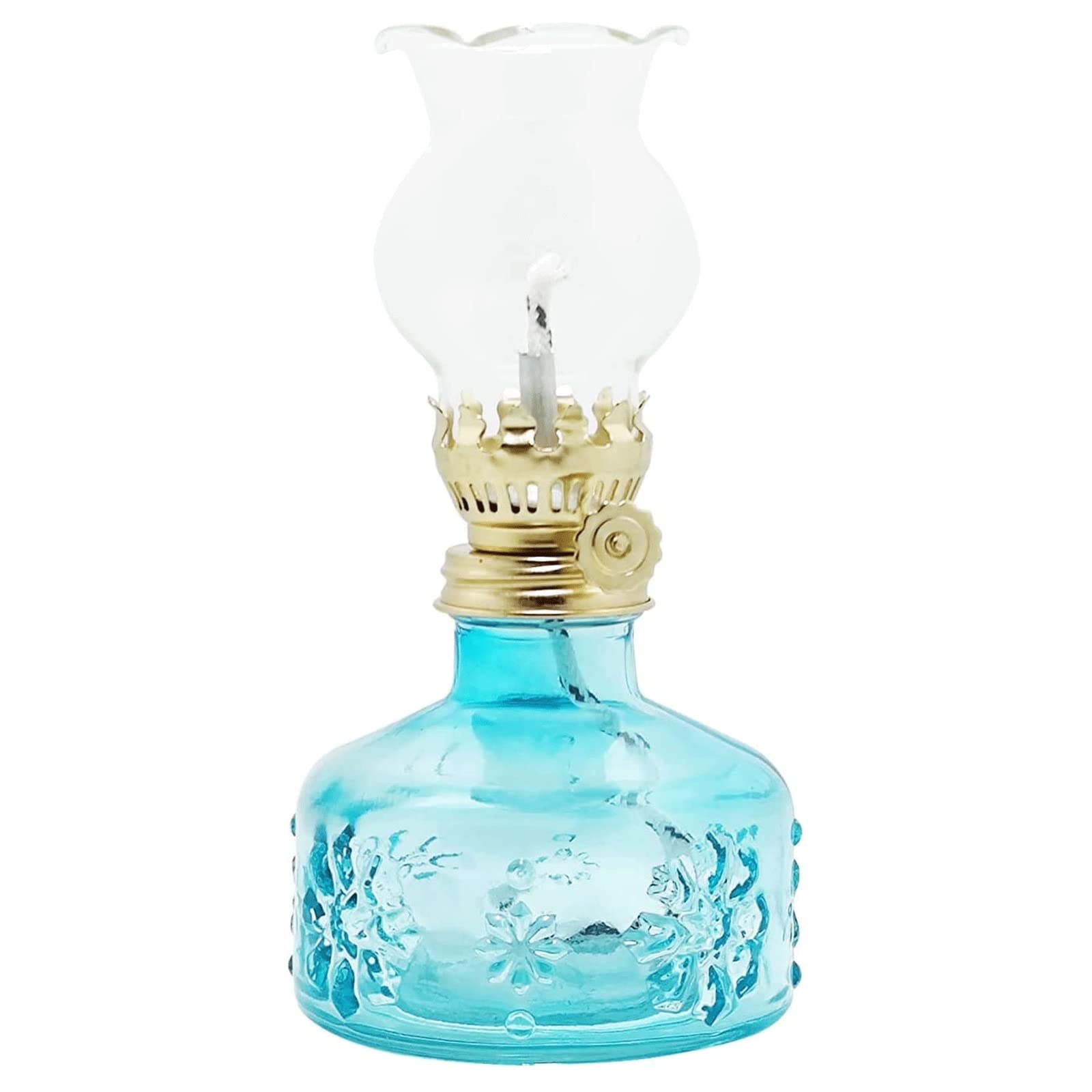 Kerosene Lamps, Oil Lamp Lantern for Indoor Use Vintage Colored Glass Small Kerosene 16.5CM(Light Blue)