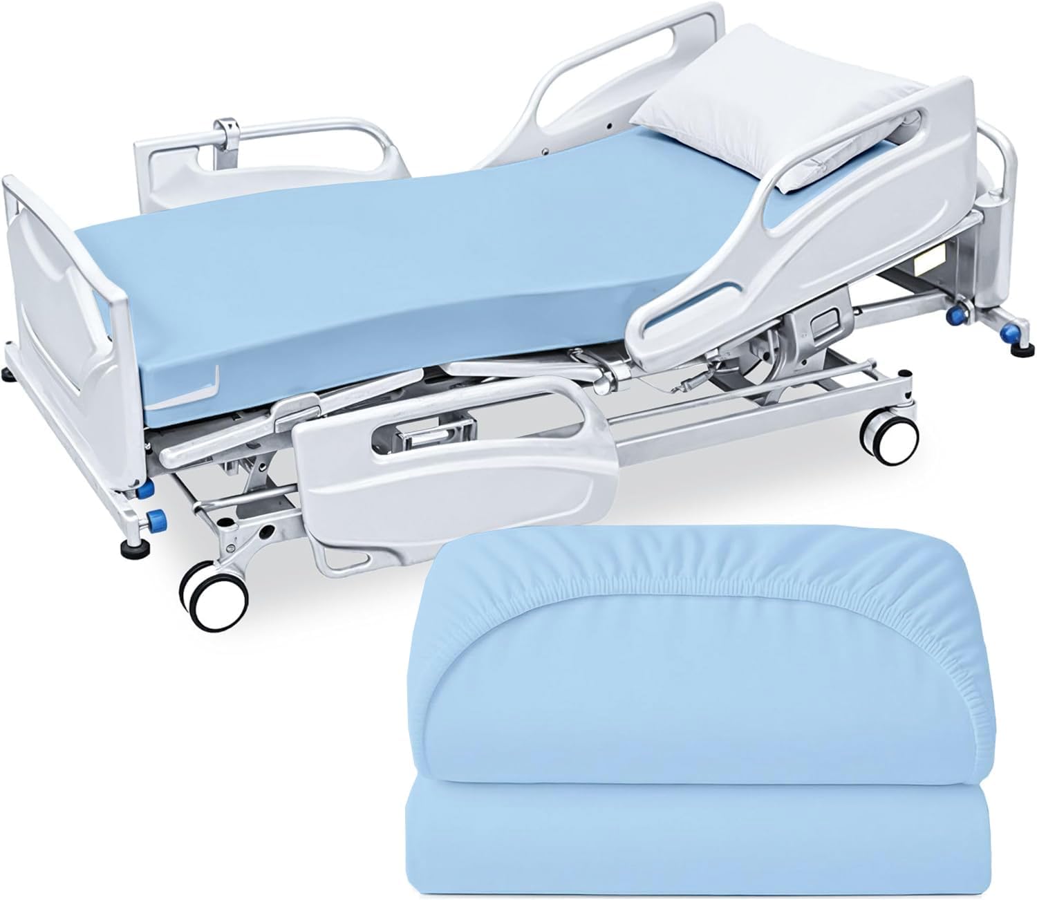 2 Pack Hospital Bed Sheets Fitted, 42x84x12, Microfiber Soft Fitted Sheets with All Around Elastic, 12 Inch Deep Pocket Fitted Sheet for Hospital Bed, Adjustable & Medical Mattress, Light Blue