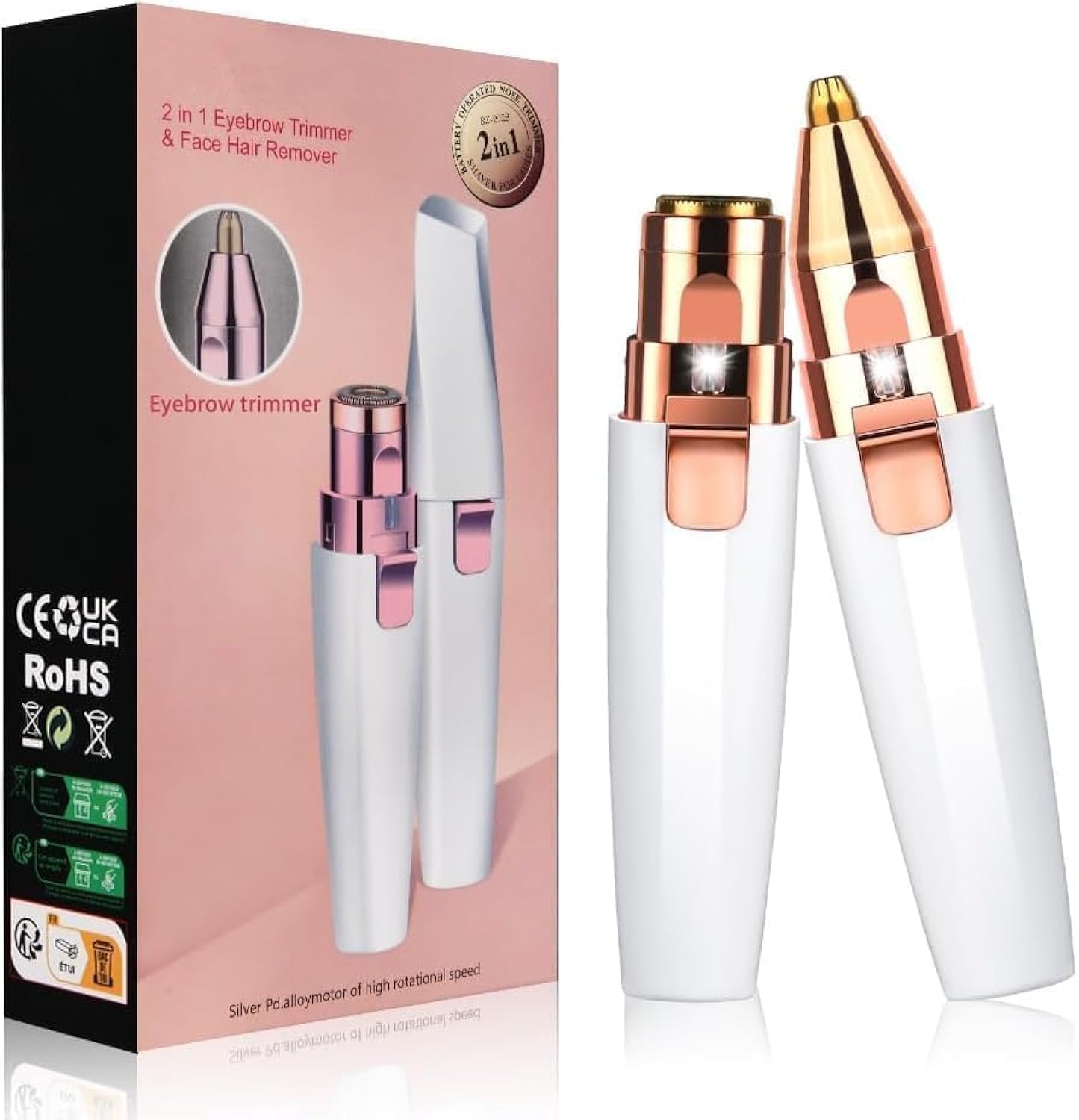 McMola Facial Hair Remover for Women, 2 in 1 Eyebrow Trimmer & Face Hair Remover, Rechargeable Waterproof Painless Lady Shaver for Lips Nose Face Body Peach Fuzz