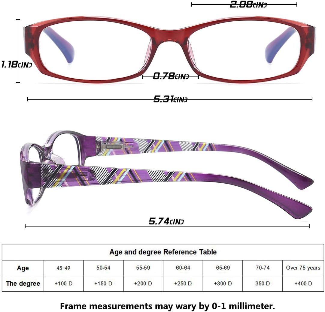 RaoOG Reading Glasses 3.0 Blue Light Blocking for Womens,Ladies Rectangular Frame Computer Readers with Spring Hinge,Fashion Pattern Print Eyeglasses (2-Pack/Case)