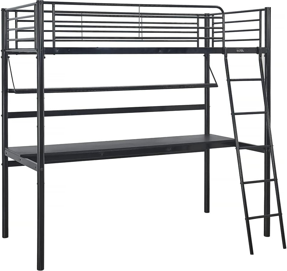 Lit Superposé Métal Leo 90x190 + 140x190 Cm | Noir - Sommiers Inclus | Enfants/Adultes