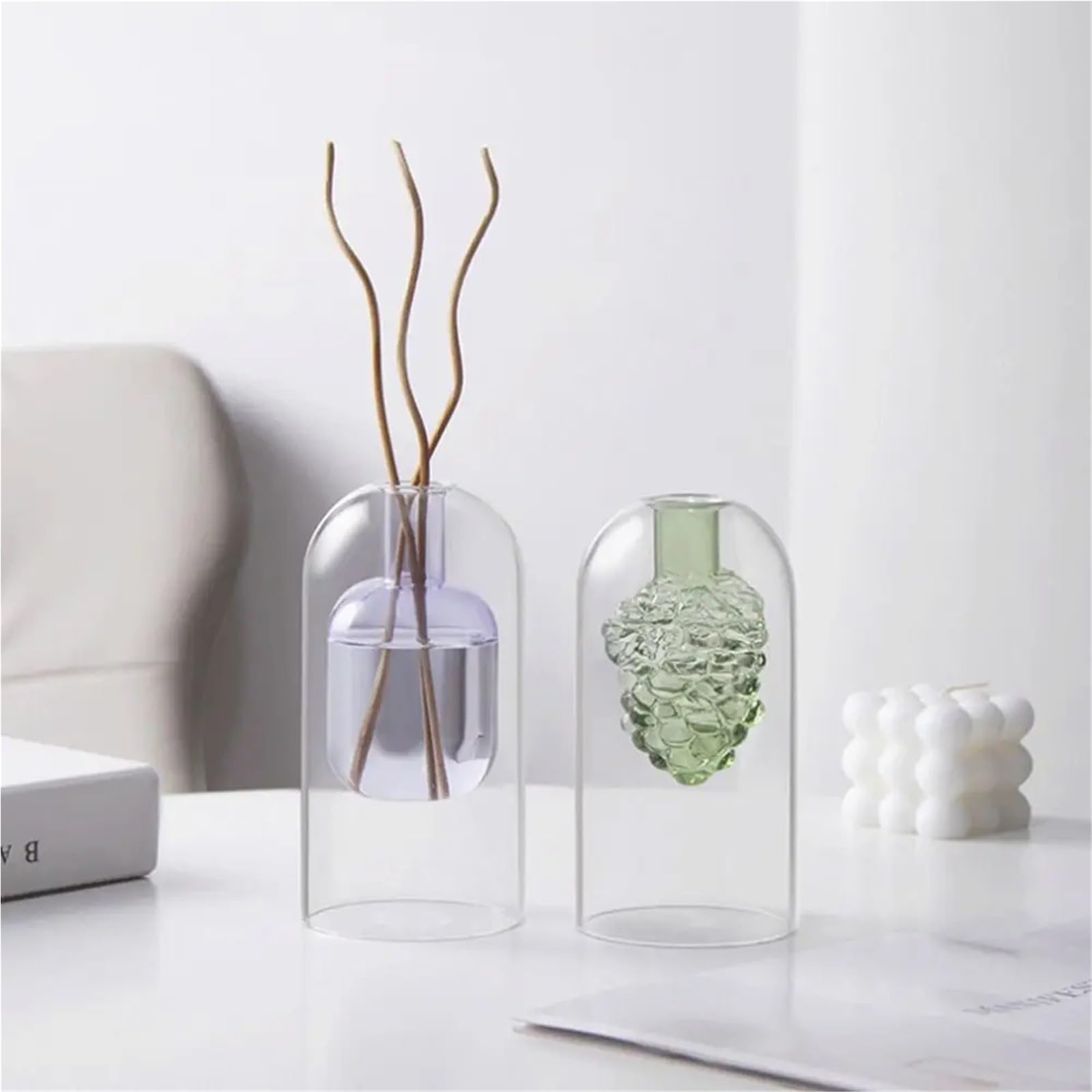 Vase Hydroponique Verre Bouteille d'aromathérapie en Verre, Double Couche, diffuseur de Parfum Exquis, Pot hydroponique créatif, Vase for Plante(Pink)