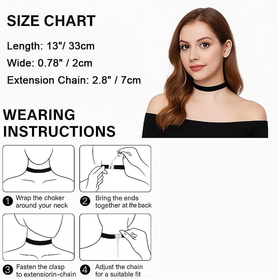 AnotherKiss Black Velvet Ribbon Choker Necklace for Women, Gothic Jewelry, Halloween Birthday Party Cosplay, Wide 3/4 inch (2cm)