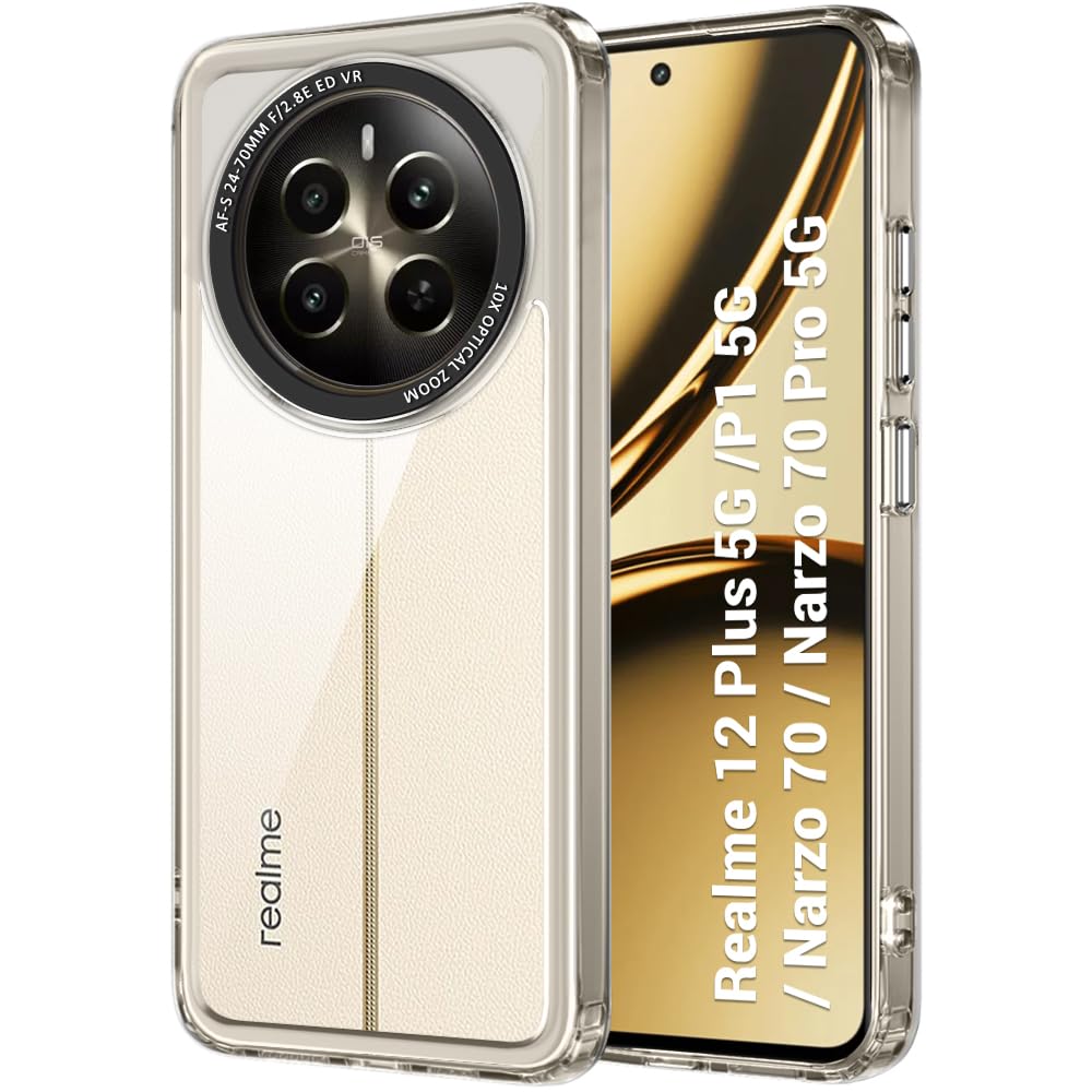 TheGiftKart Hybrid Shockproof Back Cover Case for Realme 12 Plus 5G / Realme P1 5G/Narzo 70/70 Pro 5G | Stylish Camera Border | Crystal Clear Hard Back Case (TPU & PC, Transparent Bumper) (B0D6VJ2F7D) Amazon Price History, Amazon Price Tracker