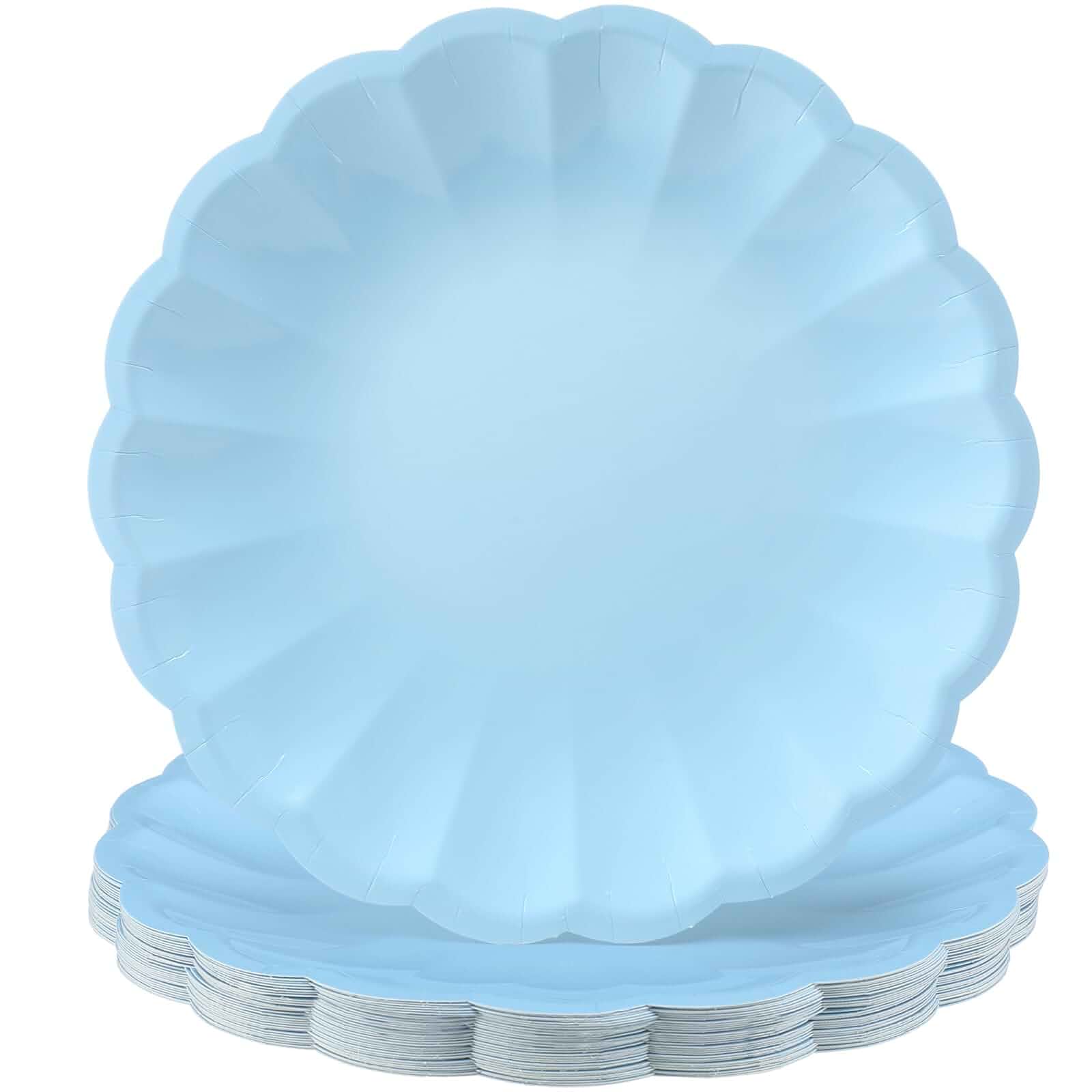 Newtay 30 Pcs 9.5 Inch Scalloped Paper Plates Disposable Large Party Plates with Shell Edge Heavy Duty Dessert Dinner Plate for Baby Shower Birthday Wedding Party Supplies (Light Blue) Paper