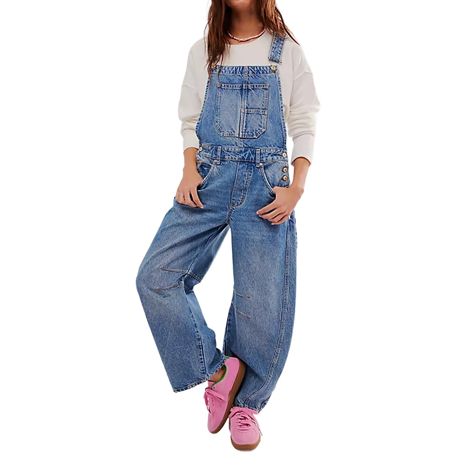 Mono con Tirantes y Peto para Mujer Peto Vaquero Mono Informal Holgado Sin Mangas con Tirantes Ajustables Mono Largo con Bolsillos