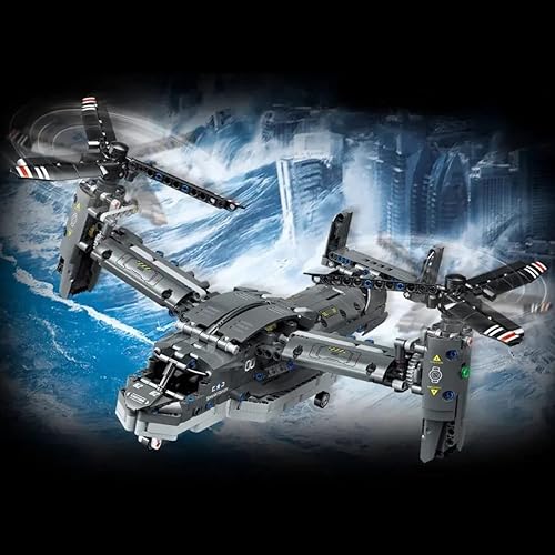 Miniatura 2 de Juego de bloques de construcción de helicóptero militar V-22 Osprey, 1133 piezas, modelo de avión de combate, kit de bloques de construcción, regalo