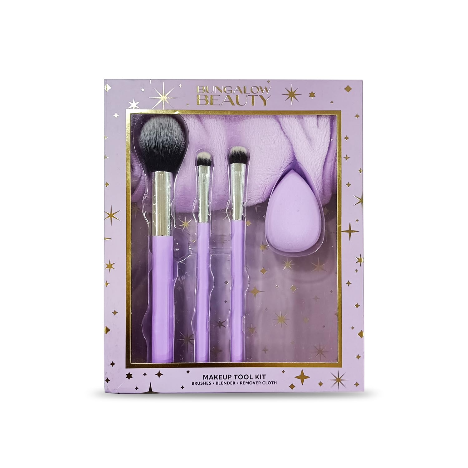 Bungalow Beauty Makeup Brushes and Blending Sponge Set β Premium Foundation, Eyeshadow & Powder Brush Kit with Beauty Blender β Soft Synthetic Bristles for Flawless Makeup Application β Professional Makeup Set, Purple