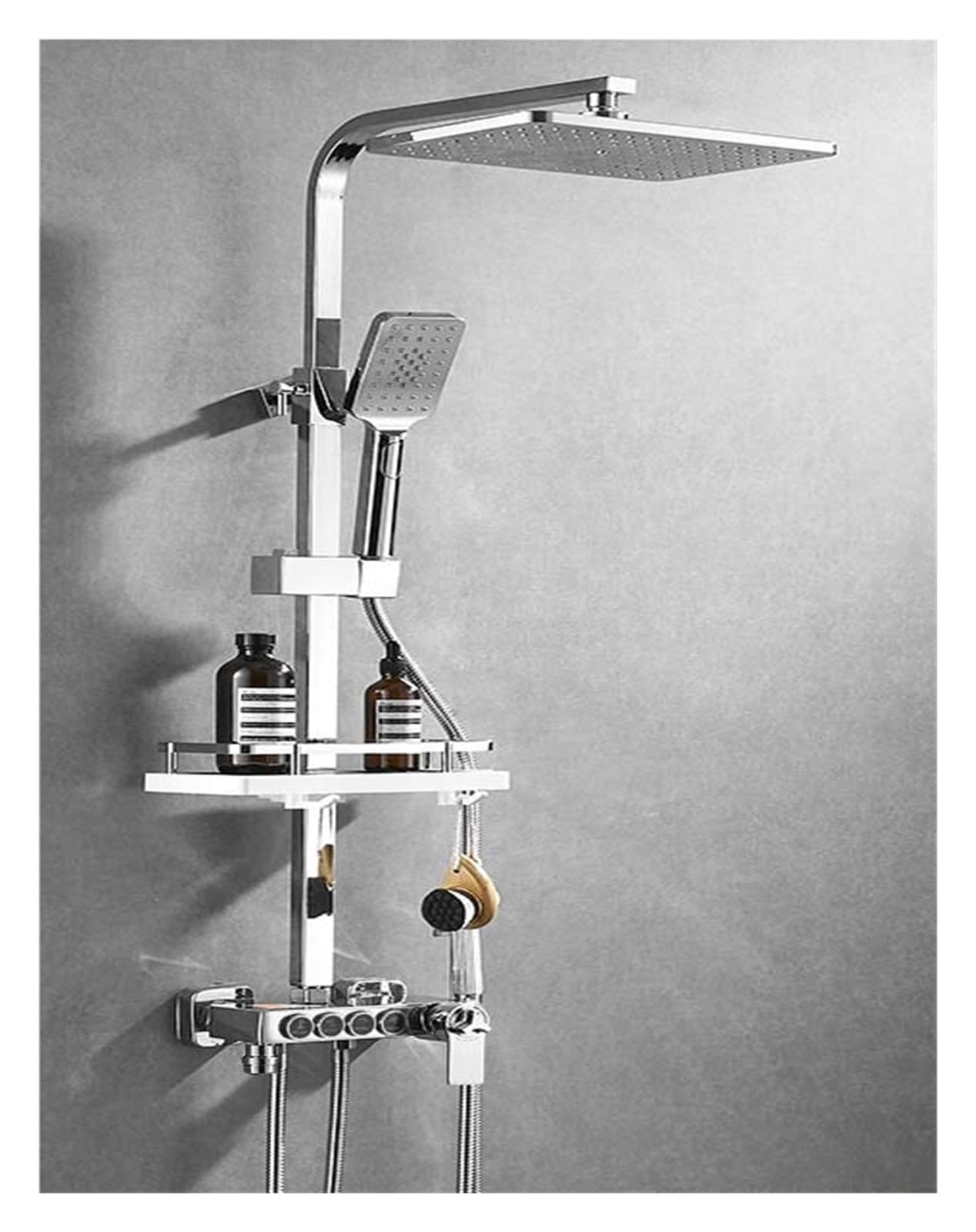 Doccia for Bagno Set Doccia termostatico con Pulsante Nero Rame Doccia a Pioggia Manuale pressurizzata a 4 velocità(S1818C-TH-4G)