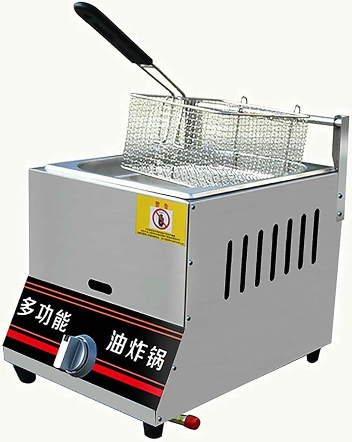 Commercial Deep Fryer with Basket and Cover, Gas Deep Fryer Countertop Stainless Steel French Fry for Commercial Uses for Restaurant and Home Use~/