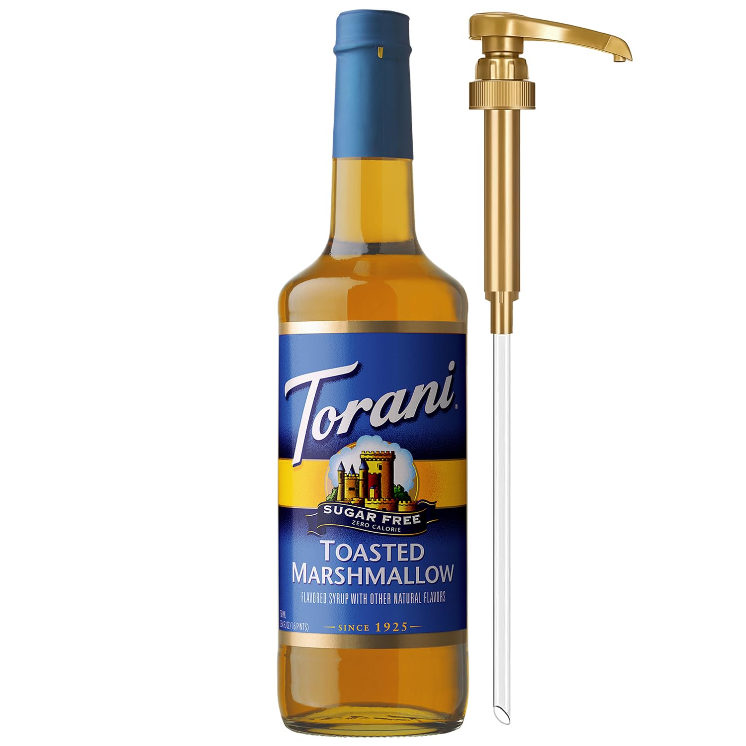 Sugar Free Coffee Syrup, Toasted Marshmallow Flavored Syrup for Drinks, Zero Calorie, Glass Bottle with Pump Included, 25.4 Fl Oz