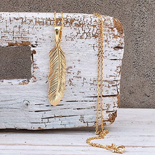 14K Gold Plated Feather Necklace - 14K Gold Plated over 925 Sterling Silver Nature Pendant, Dainty Boho Feather Jewelry, Delicate, for Her, Jewelry for Women4