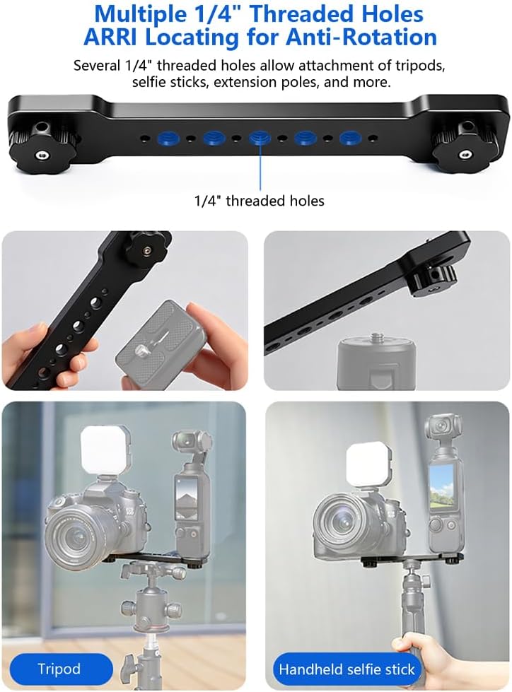 Crossbar Expansion Bracket with 1/4" Interface Holder Compatible with Pocket 3, Smartphones, DSLR