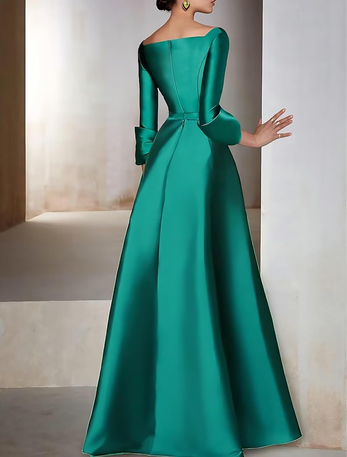 Satin Mother of The Bride Dresses for Women - Long Sleeve Dress for Women A Line Mother of The Groom Gown with Slit