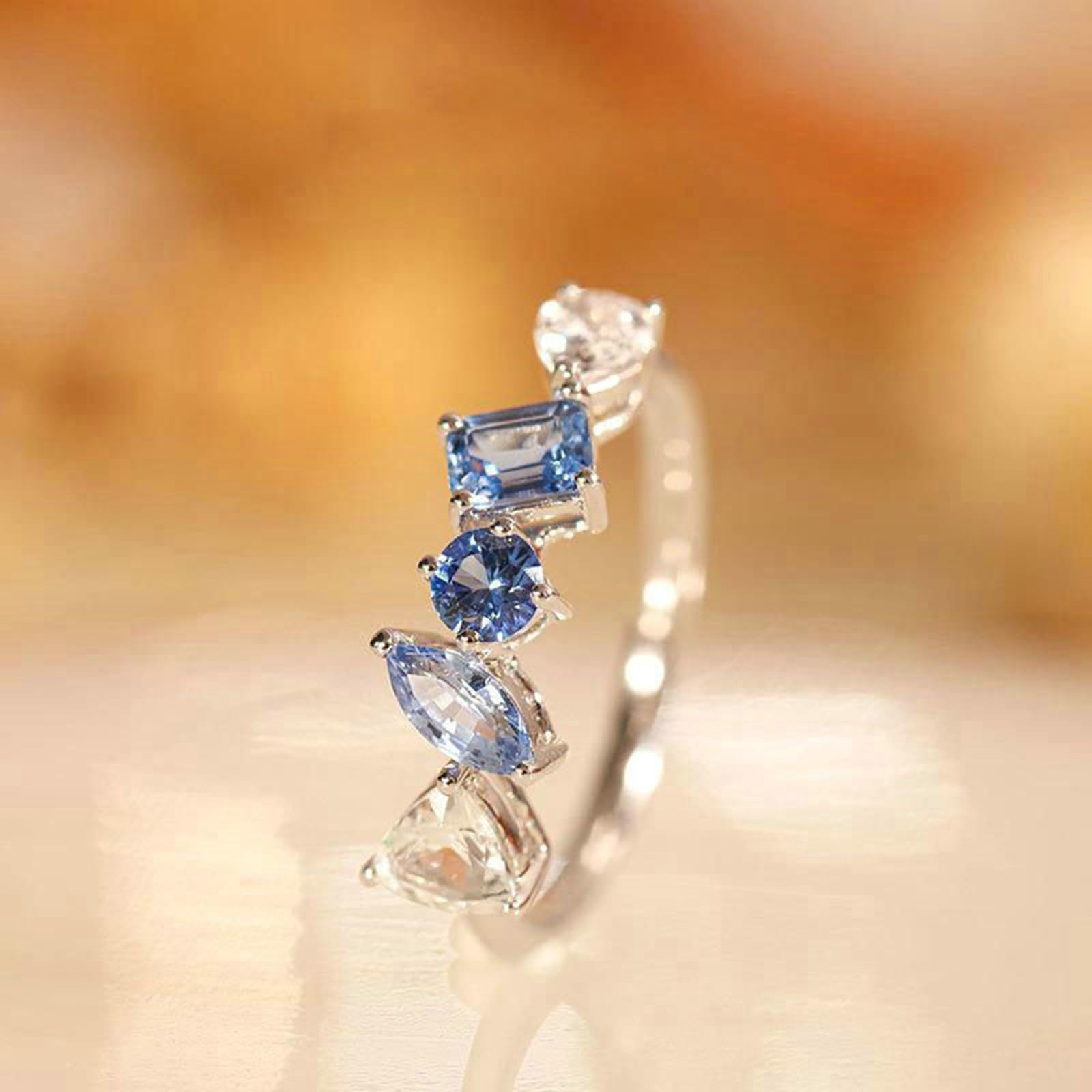 Anello Donna Oro Bianco, 9K 14K 18K Anello con Topazio e moissanite