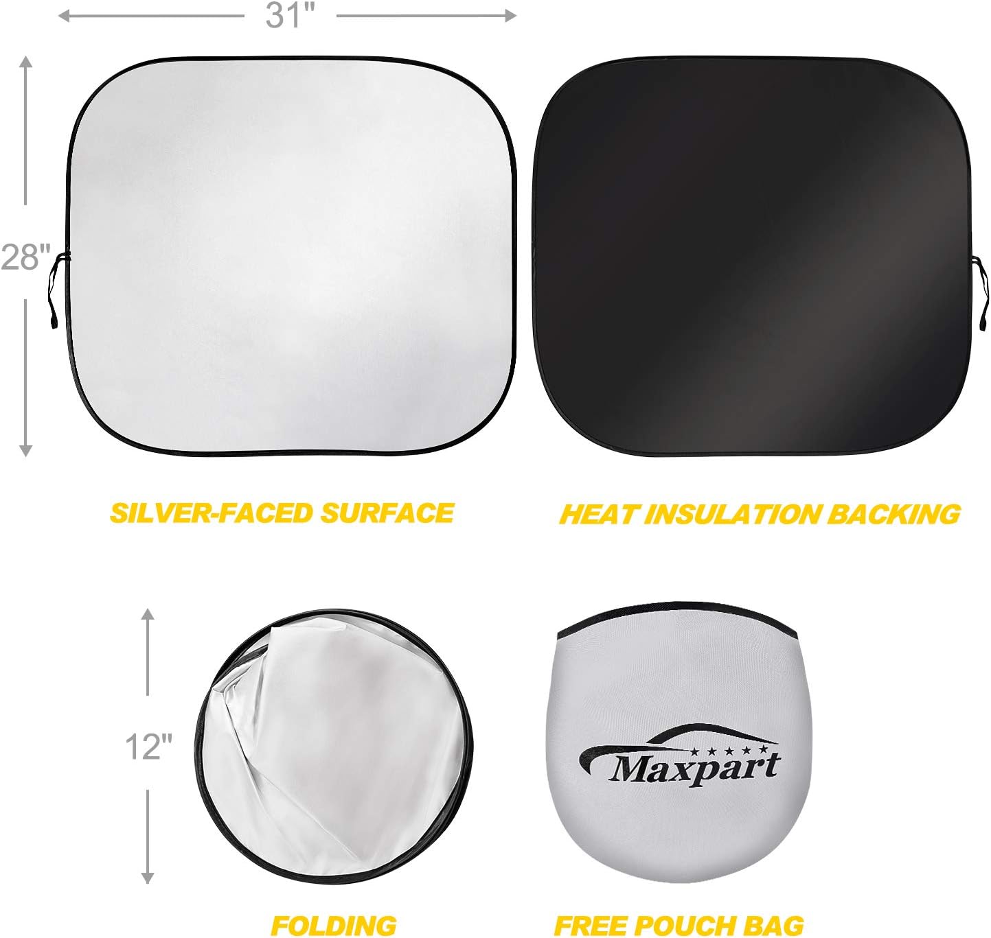 TWING Windshield Sun Shade 2-Piece Foldable Car Front Window Sunshades Sun Visor Protector Blocks 99% UV Rays and Keeps Your Vehicle Cool for Most Sedans SUV Truck 28" x 31" (Standard)
