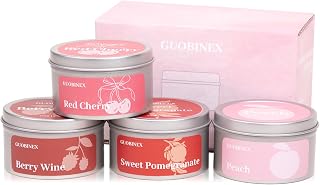 4-Pack Scented Soy Wax Candles, 10% Essential Oil Concentration, Red Cherry, Berry, Sweet Pomegranate, Peach, Mother's Day, Sister, Aunt, Women Gifts