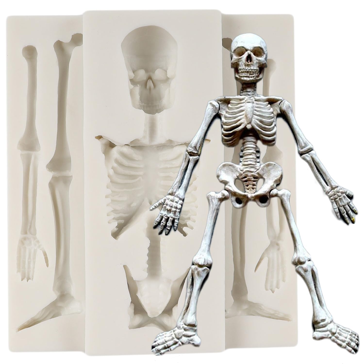 MINFEIDMS Skull Skeleton Fondant Mould Skull Silicone Moulds Skeleton Chocolate Mould for Cake Decoration Cupcake Topper Candy Gum Paste Polymer Clay