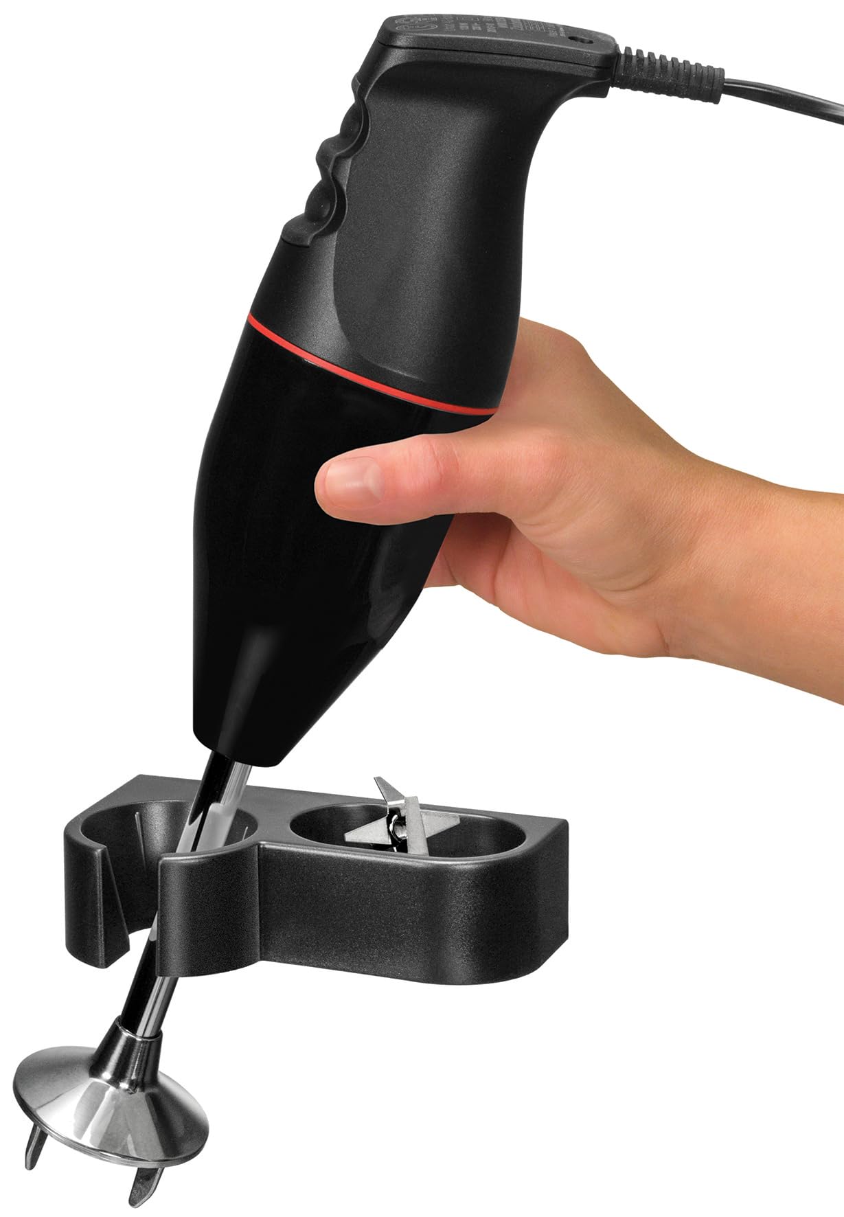 ESGE Zauberstab 90129 M 100 design czarny, blender ręczny, blender immersyjny, 2 stopnie do 10 000 obr./min, ergonomiczny uchwyt, trwały, wytrzymały silnik, w zestawie akcesoria, 120 W, wyprodukowano