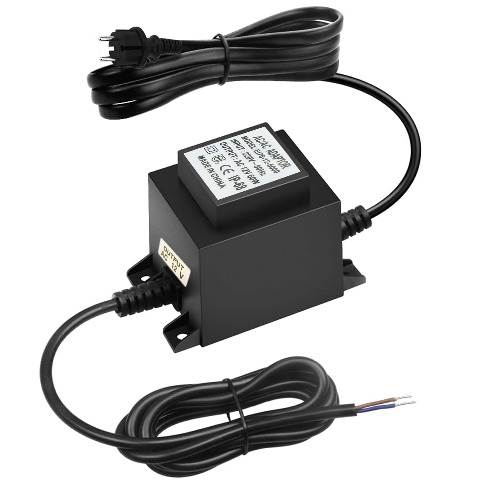 Transformateur LED 12 V AC/AC 60 W, alimentation extérieure IP68, transformateur 220 V 12 V avec fiche, bloc d'alimentation LED 12 V pour éclairage LED et pompes de bassin