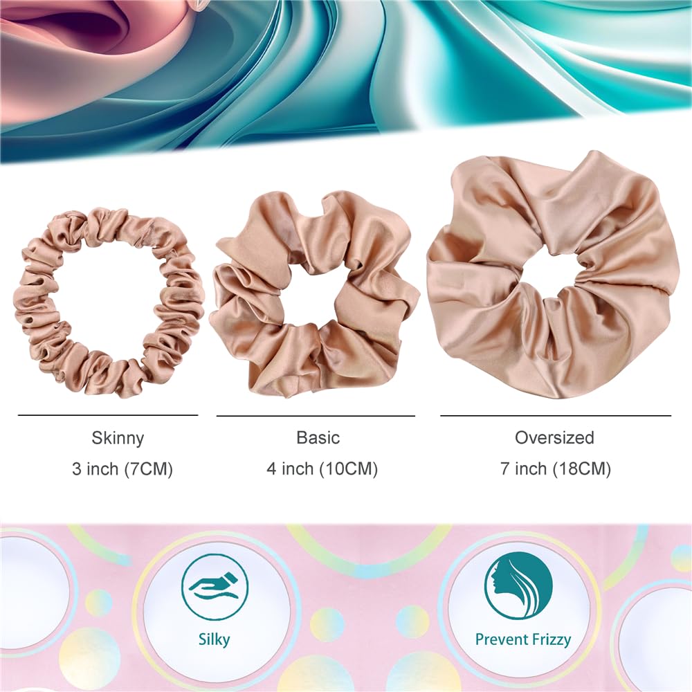 Pack of 12 Premium Satin Silk Scrunchies Hair Ties for All Hair Type Women Girls Ponytail Holder Elastic Hair Bands Scrunchy Accessories (Mix 3 Sizes Natural) - Image 2