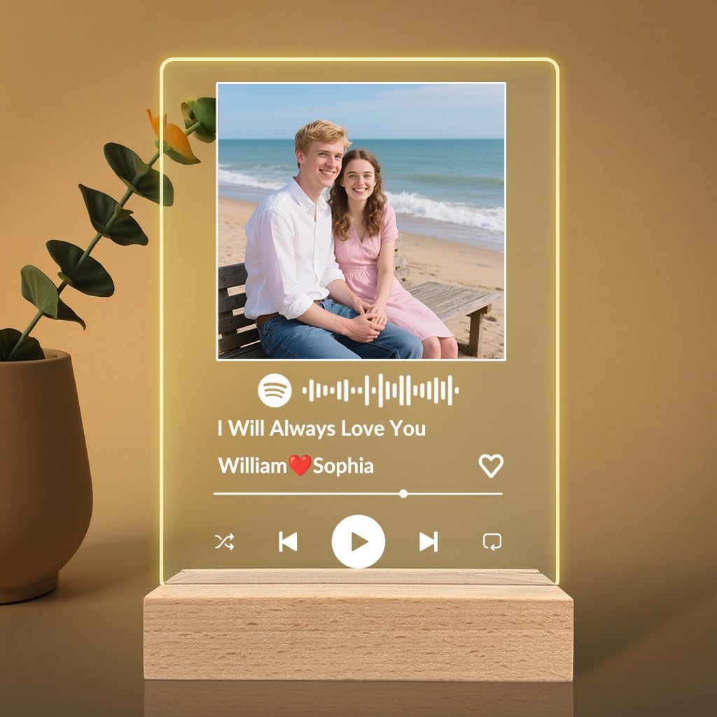 Personalised Spotify Photo LED Night Light – ‘I Will Always Love You’ Music Plaque Gift for Couples, Anniversary or Valentine’s Day