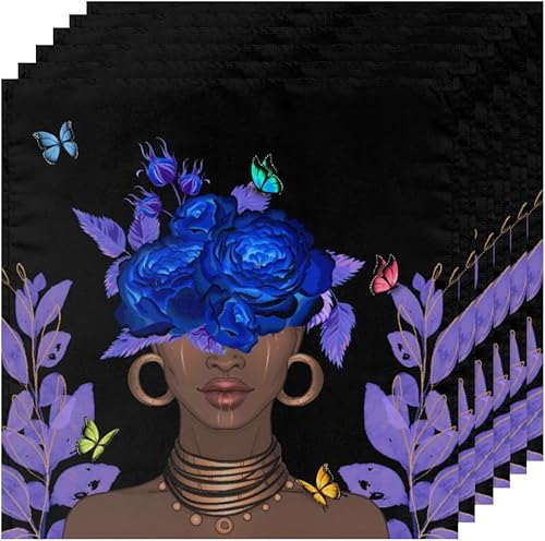 Miniatura 6 de Cloth Napkins Set of 6 Flowers Woman 20x20 Inch Cloth Napkins Rose Butterfly Washable Reusable Kitchen Dinner Napkins Table Decor for Wedding,