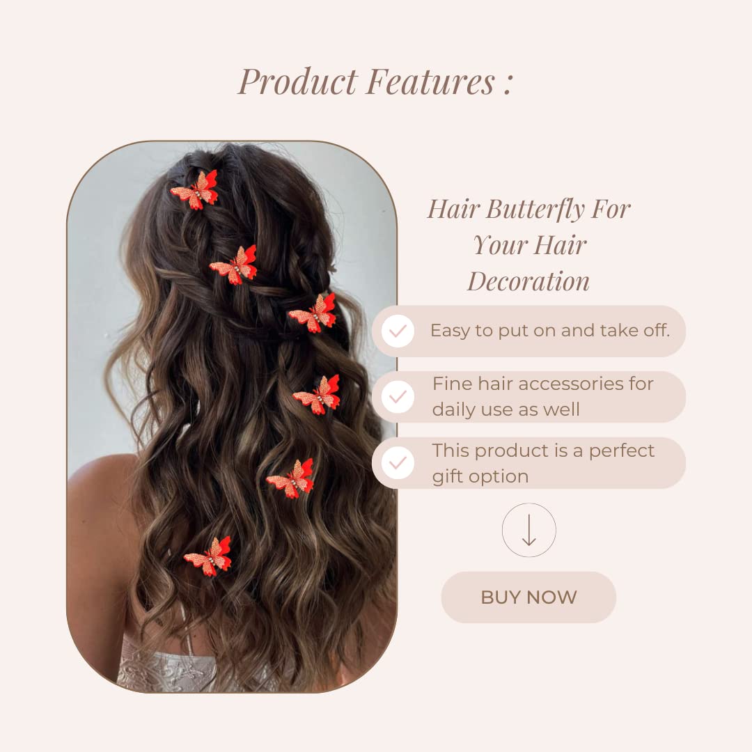 Hair Flare Velvet Butterfly Hair Pin/Comb Slide Designed Hairpin/Side Juda pin/Bridal Hair Accessories- 2462, Orange, Pack of 6 1