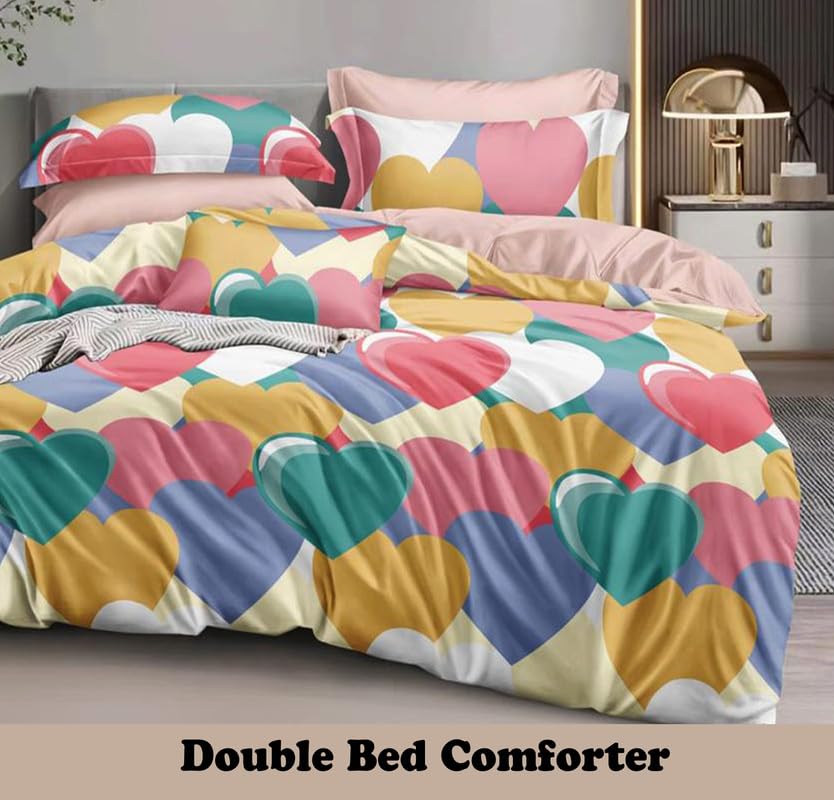 Image of Polycotton Polyester Polyfill 120 GSM Reversible Double Bed Comforter, Blanket, Queen (90x100 inch) Green & Multi