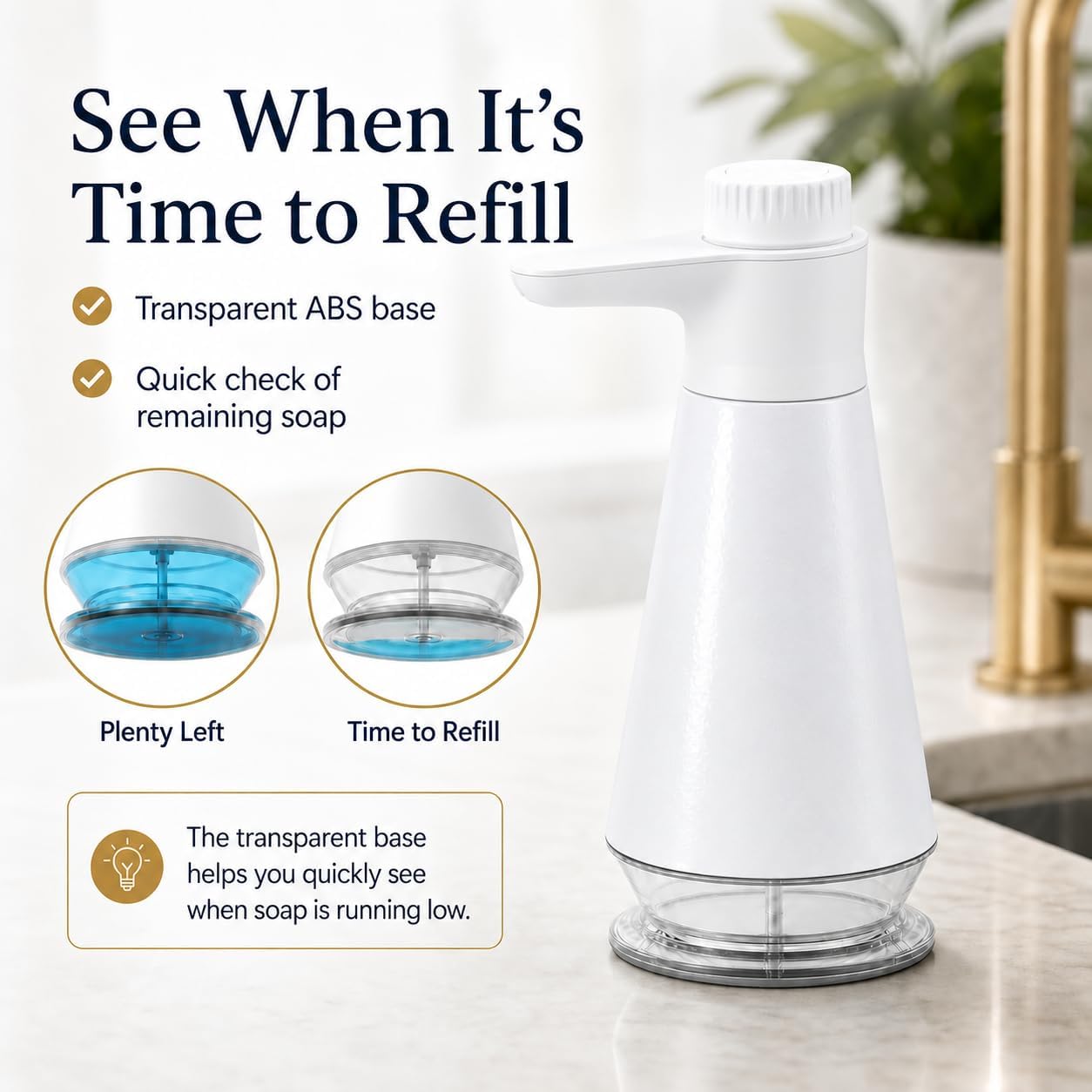 Dish Soap Dispenser for Kitchen,304 Stainless Steel Hand Soap Dispenser with Adjustable Output,Refillable Soap Pump with Clear Refill Base, Leak Resistant, Rust Resistant, Non-Slip image 4