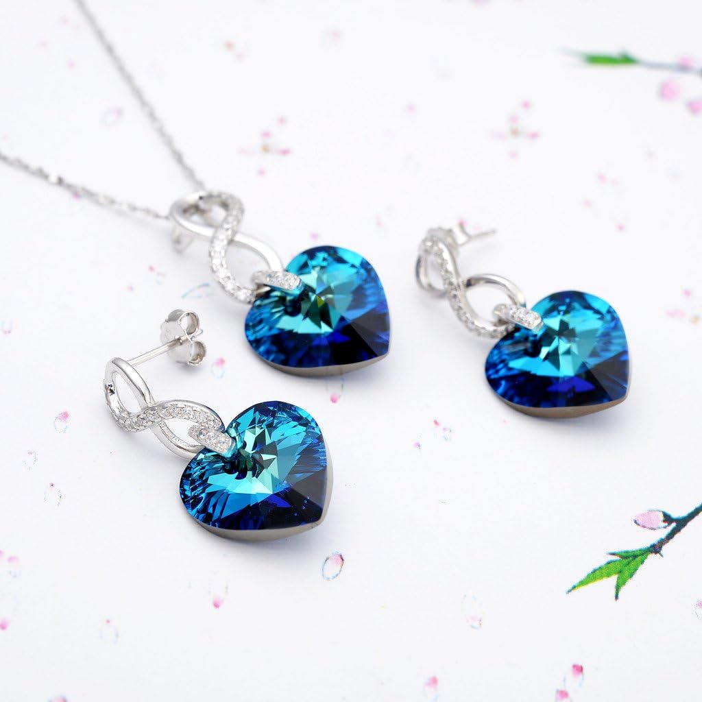 EVER FAITH 925 Sterling Silver CZ Figure 8 Infinity Love Heart Pendant Necklace Earrings Set - Image 3