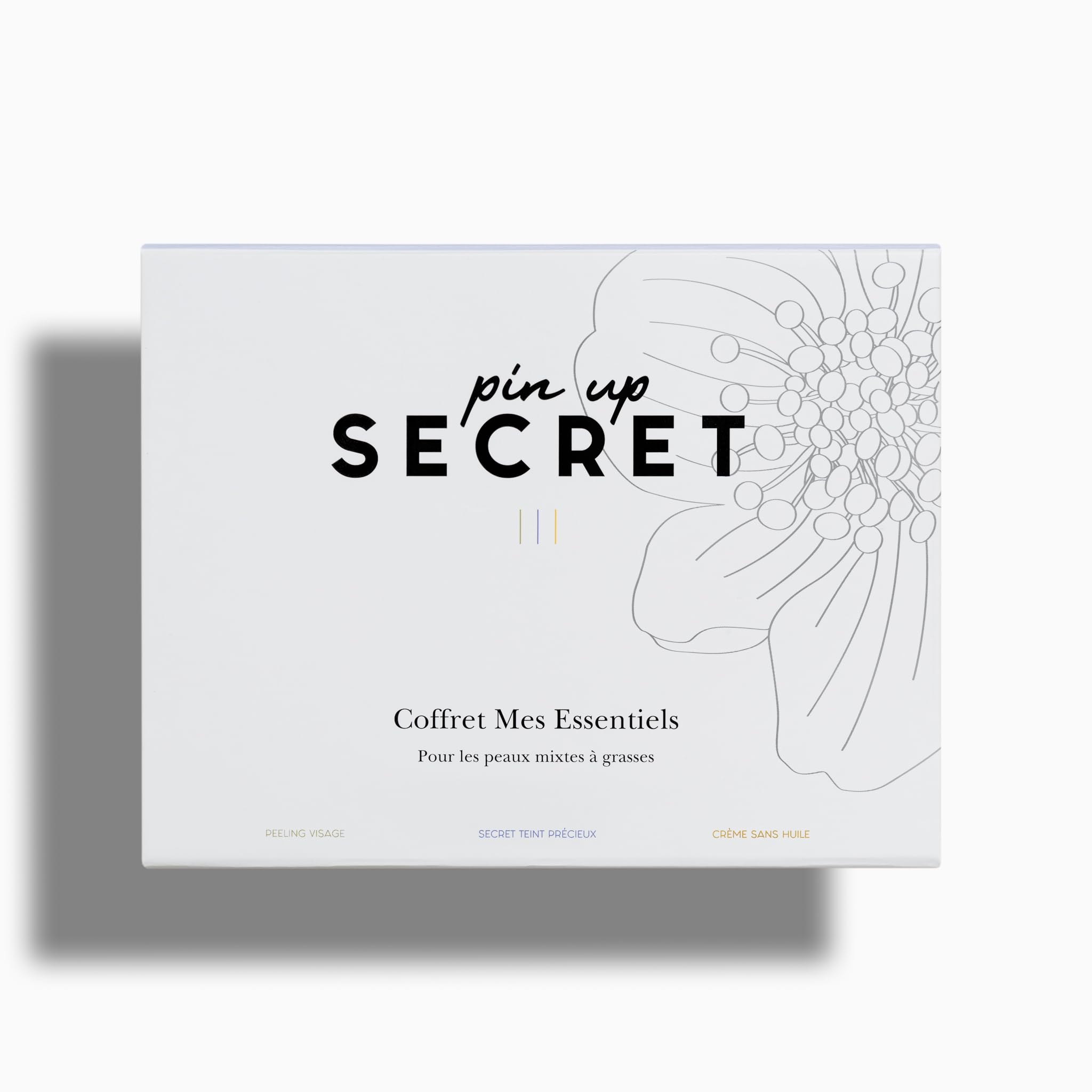 PIN UP SECRET - Coffret Visage Essentiels - Savon Secret Teint Précieux, Peeling et Crème Sans Huile - 3 produits - Peaux Mixtes à Grasses