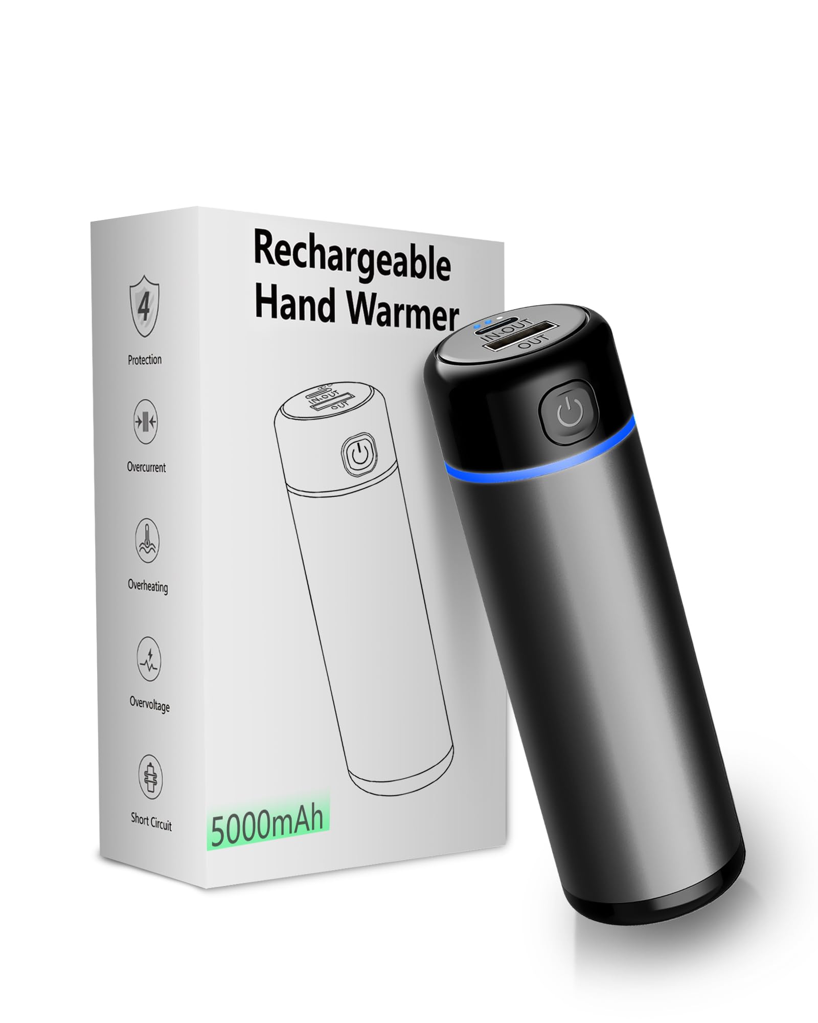 Rechargeable 5000mAh Hand Warmer & Power Bank – USB Electric Pocket Heater (Unbranded)