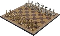 Vista 8 de Juego de ajedrez de metal para adultos, figuras griegas Zeus, piezas hechas a mano y tablero de ajedrez de madera de diferentes diseños (Bej)