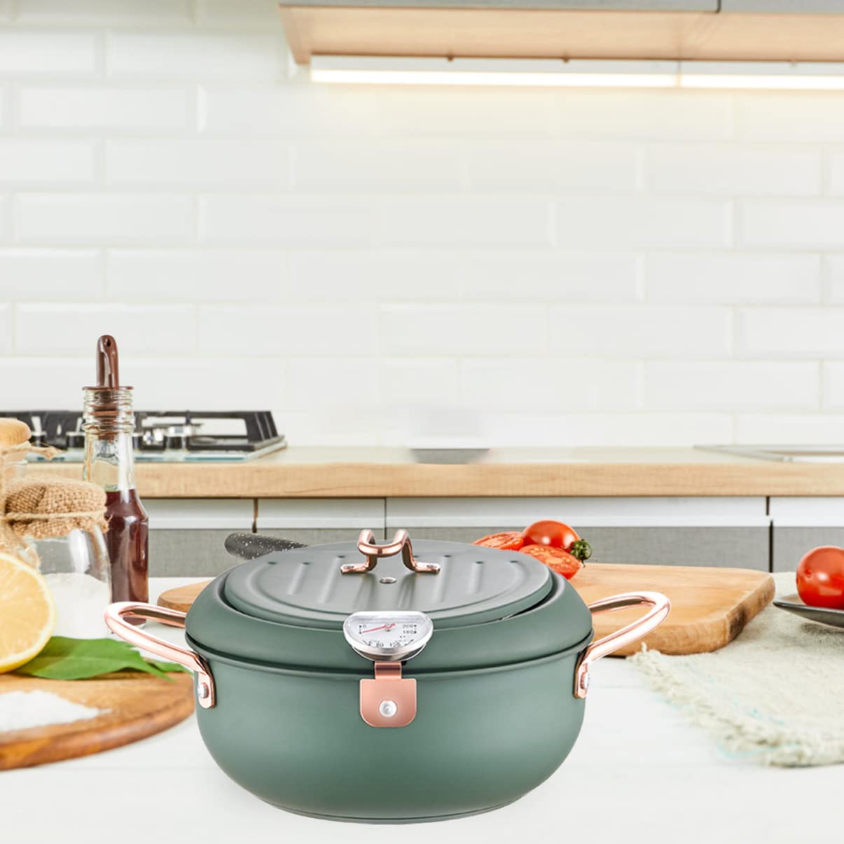 Cabilock 1pc Stainless Steel Deep Fryer Pan with Thermometer Japanese Style Tempura Frying Pot for Safe Cooking Easy Cleaning for Home Restaurant Use for Fried Chicken Tempura and More