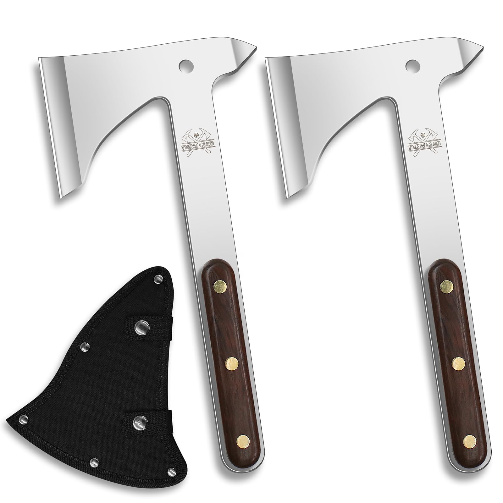 Throwing Axes 2 Pack Set, 10.2" Throwing Axes and Tomahawks Full Tang Stainless Steel with Woodle Handle and Nylon Sheaths, Perfect for Axe Throwing Game, Competition and Recreation